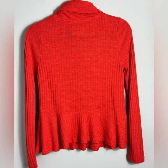 MAEVE by Anthropologie Orange Ribbed Winterscape Peplum Cowl Neck long sleeve - Picture 8 of 8